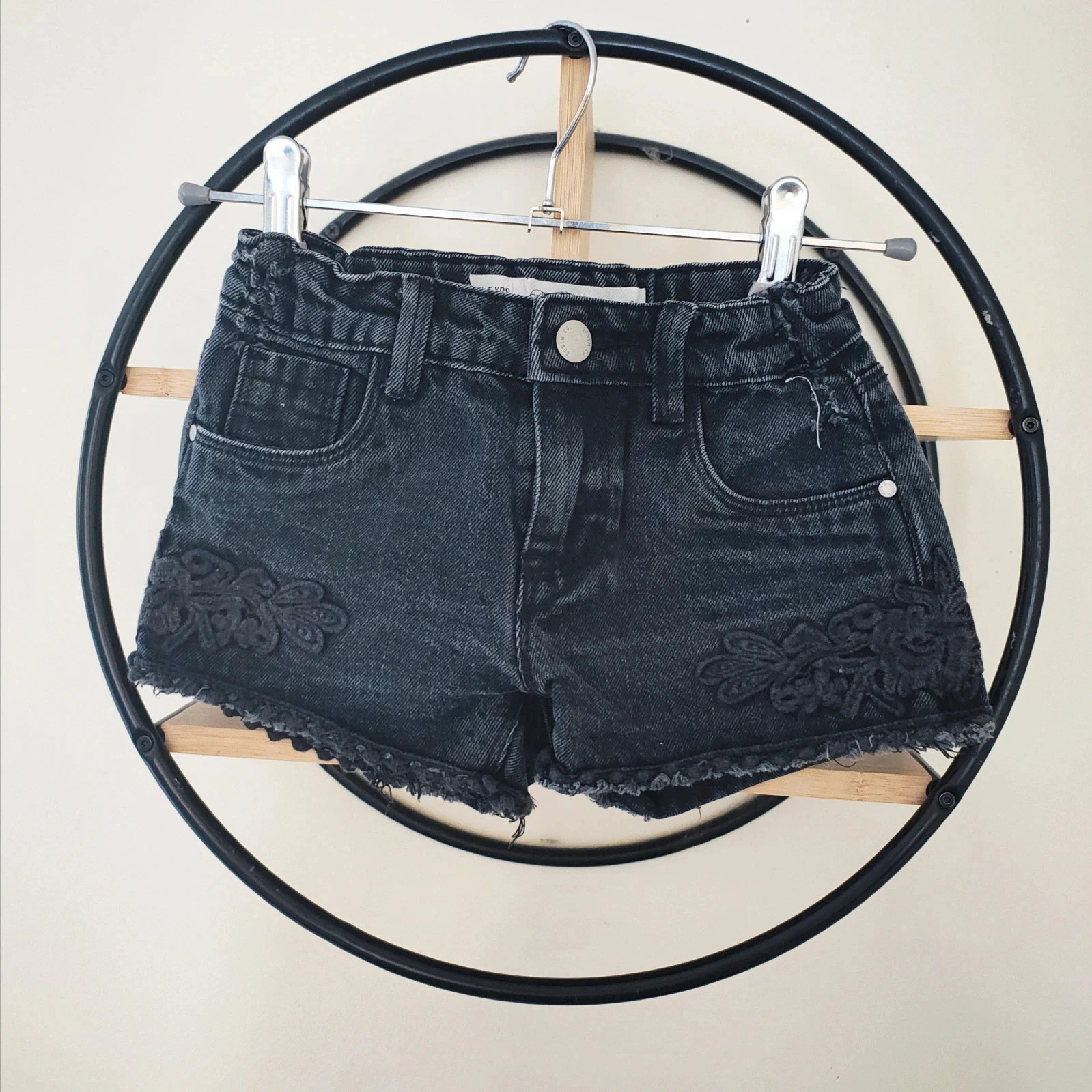 4 5 ans shor en jean avec broderie t gris / noir denim &con